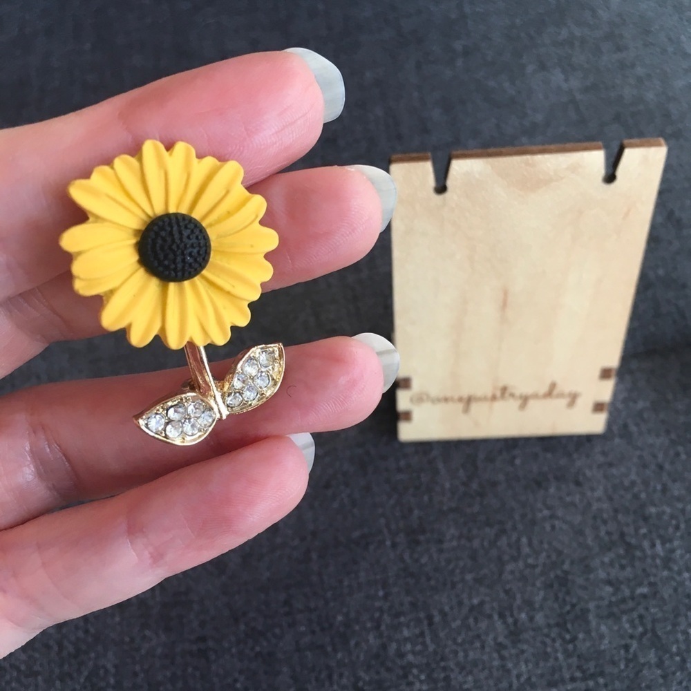 Sunflower Enamel + Rhinestone Fashion Brooch Pin, Yellow, Gold, White